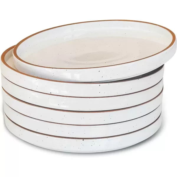 imageMora Ceramic Flat Plates Set of 68 in  The Dessert Salad Appetizer Small Lunch etc Plate Microwave Oven and Dishwasher Safe Scratch Resistant Kitchen Porcelain Dish  ChaiVanilla White