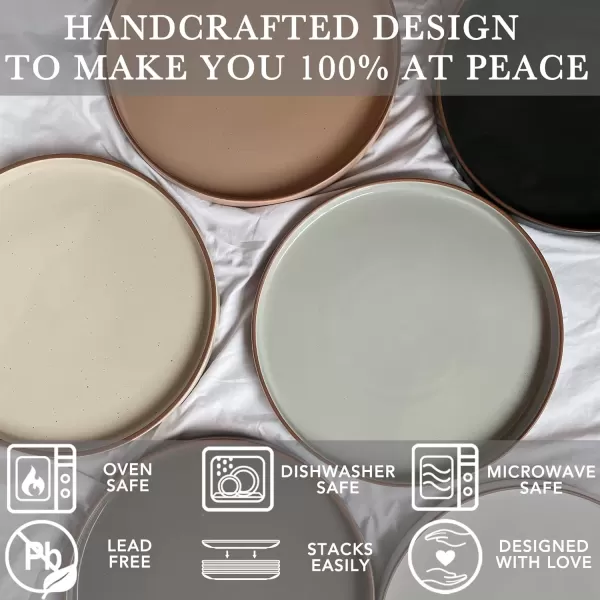 imageMora Ceramic Flat Plates Set of 68 in  The Dessert Salad Appetizer Small Lunch etc Plate Microwave Oven and Dishwasher Safe Scratch Resistant Kitchen Porcelain Dish  ChaiNeutrals