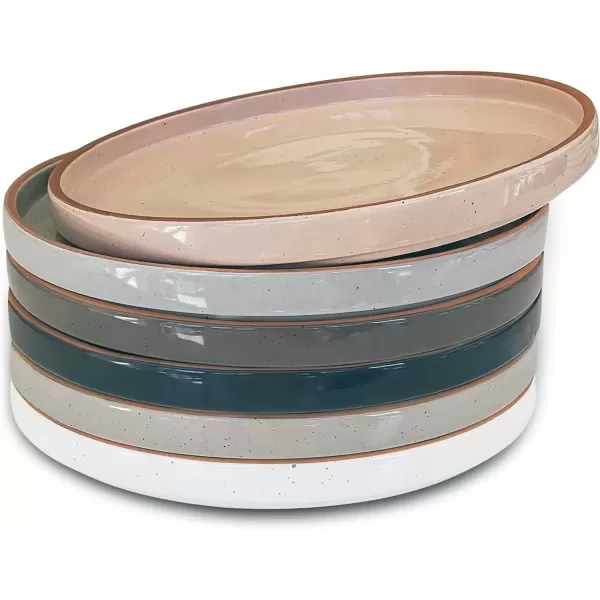imageMora Ceramic Flat Plates Set of 68 in  The Dessert Salad Appetizer Small Lunch etc Plate Microwave Oven and Dishwasher Safe Scratch Resistant Kitchen Porcelain Dish  ChaiNeutrals
