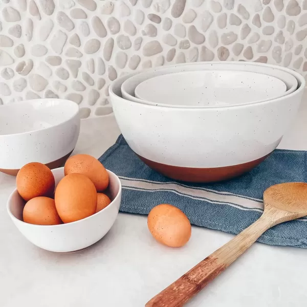 imageMora Ceramic Large Mixing Bowls  Set of 2 Nesting Bowls for Cooking Serving Popcorn Salad etc  Microwavable Kitchen Stoneware Oven Microwave and Dishwasher Safe  Extra Big 55 ampamp 36 Qt  GreyVanilla White