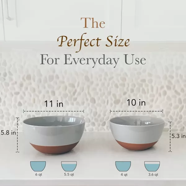 imageMora Ceramic Large Mixing Bowls  Set of 2 Nesting Bowls for Cooking Serving Popcorn Salad etc  Microwavable Kitchen Stoneware Oven Microwave and Dishwasher Safe  Extra Big 55 ampamp 36 Qt  GreyEarl Grey
