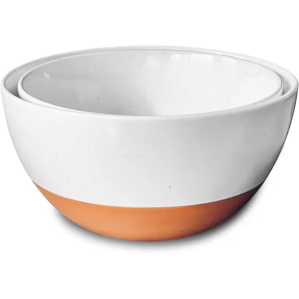imageMora Ceramic Large Mixing Bowls  Set of 2 Nesting Bowls for Cooking Serving Popcorn Salad etc  Microwavable Kitchen Stoneware Oven Microwave and Dishwasher Safe  Extra Big 55 ampamp 36 Qt  GreyVanilla White