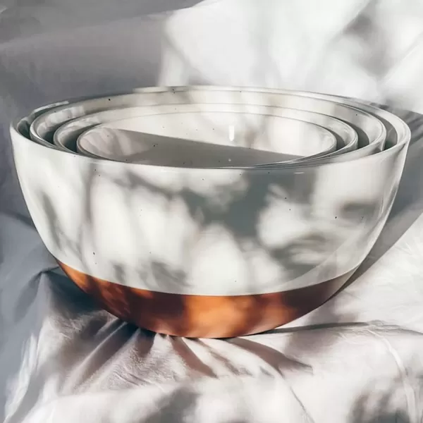 imageMora Ceramic Large Mixing Bowls  Set of 2 Nesting Bowls for Cooking Serving Popcorn Salad etc  Microwavable Kitchen Stoneware Oven Microwave and Dishwasher Safe  Extra Big 55 ampamp 36 Qt  GreyVanilla White