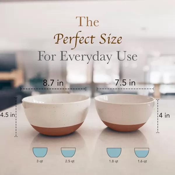 imageMora Ceramic Large Mixing Bowls  Set of 2 Nesting Bowls for Cooking Serving Popcorn Salad etc  Microwavable Kitchen Stoneware Oven Microwave and Dishwasher Safe  Extra Big 55 ampamp 36 Qt  GreyVanilla White