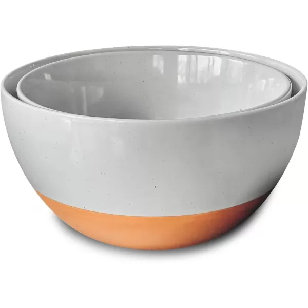 imageMora Ceramic Large Mixing Bowls  Set of 2 Nesting Bowls for Cooking Serving Popcorn Salad etc  Microwavable Kitchen Stoneware Oven Microwave and Dishwasher Safe  Extra Big 55 ampamp 36 Qt  GreyEarl Grey