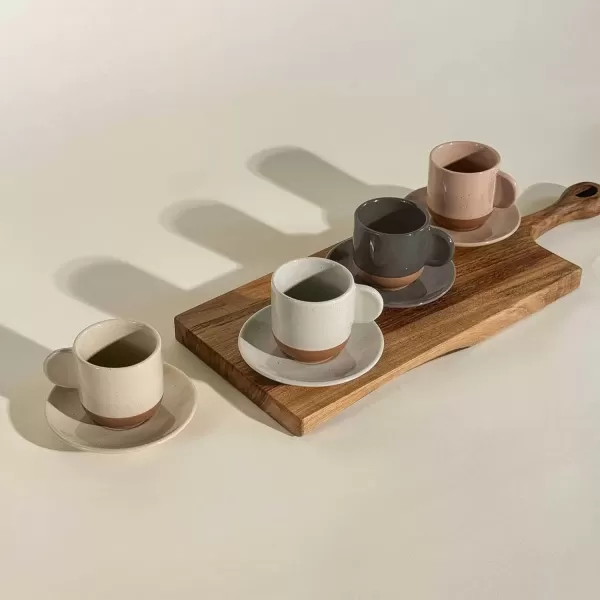imageMora Ceramic Mini Espresso Cups Set of 4 3oz  Tiny Italian Inspired Mugs With Saucers For Small Shots of Coffee  Modern Boho Style For Any Kitchen or Cafe Microwave Safe Porcelain  Asstd NeutralsAssorted Neutrals