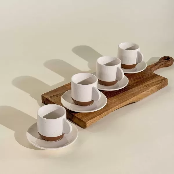 imageMora Ceramic Mini Espresso Cups Set of 4 3oz  Tiny Italian Inspired Mugs With Saucers For Small Shots of Coffee  Modern Boho Style For Any Kitchen or Cafe Microwave Safe Porcelain  Asstd NeutralsVanilla White