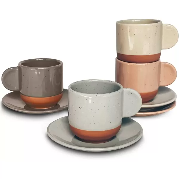 imageMora Ceramic Mini Espresso Cups Set of 4 3oz  Tiny Italian Inspired Mugs With Saucers For Small Shots of Coffee  Modern Boho Style For Any Kitchen or Cafe Microwave Safe Porcelain  Asstd NeutralsAssorted Neutrals