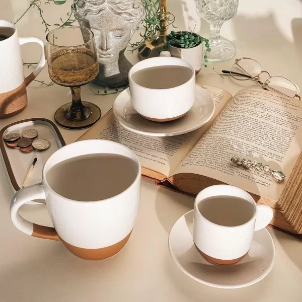 imageMora Ceramic Mini Espresso Cups Set of 4 3oz  Tiny Italian Inspired Mugs With Saucers For Small Shots of Coffee  Modern Boho Style For Any Kitchen or Cafe Microwave Safe Porcelain  Asstd NeutralsVanilla White