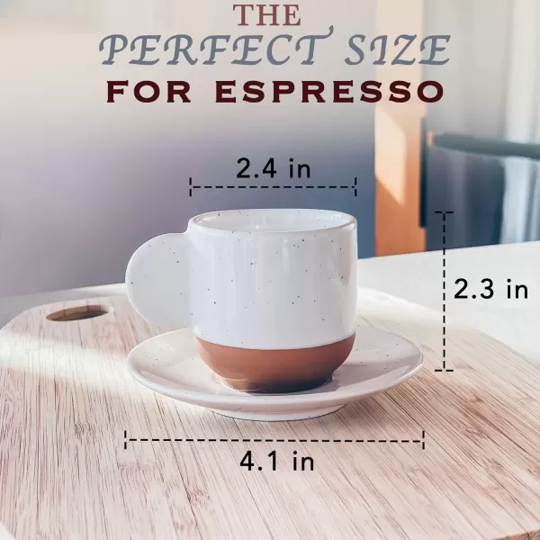 imageMora Ceramic Mini Espresso Cups Set of 4 3oz  Tiny Italian Inspired Mugs With Saucers For Small Shots of Coffee  Modern Boho Style For Any Kitchen or Cafe Microwave Safe Porcelain  Asstd NeutralsVanilla White