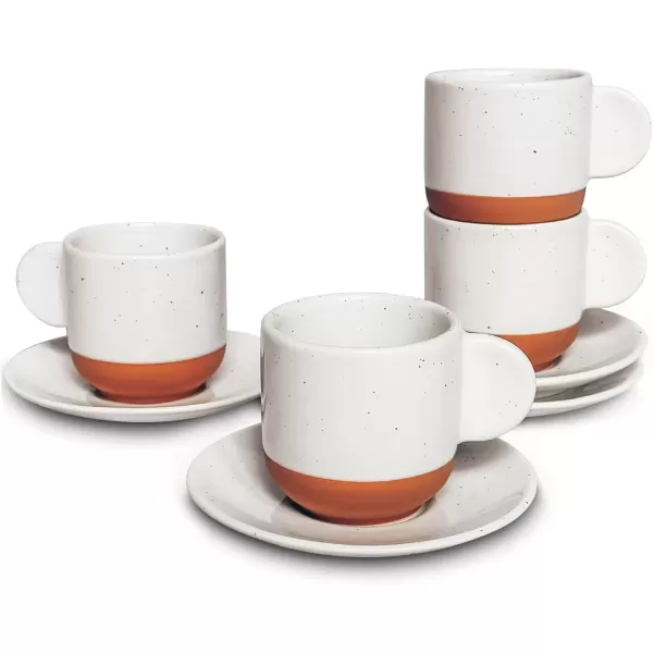 imageMora Ceramic Mini Espresso Cups Set of 4 3oz  Tiny Italian Inspired Mugs With Saucers For Small Shots of Coffee  Modern Boho Style For Any Kitchen or Cafe Microwave Safe Porcelain  Asstd NeutralsVanilla White