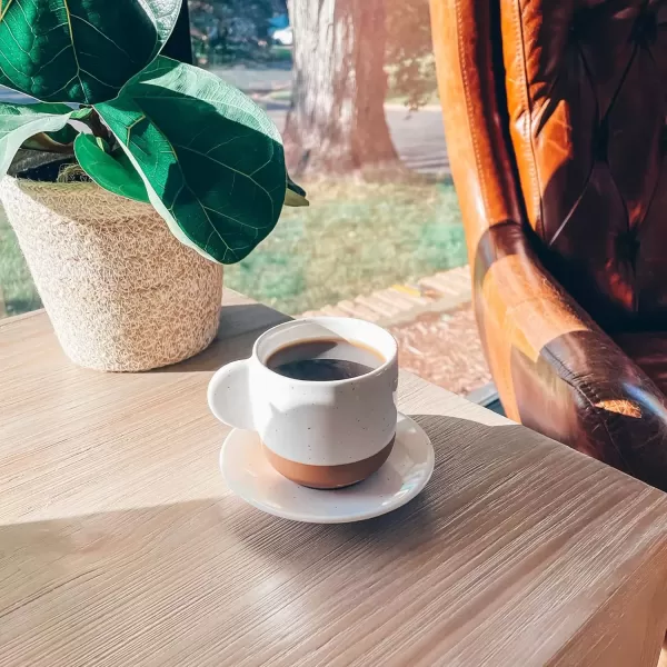 imageMora Ceramic Mini Espresso Cups Set of 4 3oz  Tiny Italian Inspired Mugs With Saucers For Small Shots of Coffee  Modern Boho Style For Any Kitchen or Cafe Microwave Safe Porcelain  Asstd NeutralsVanilla White