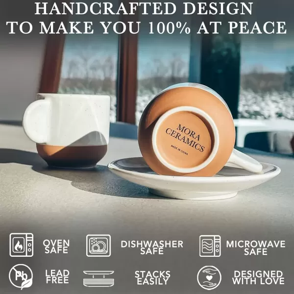 imageMora Ceramic Mini Espresso Cups Set of 4 3oz  Tiny Italian Inspired Mugs With Saucers For Small Shots of Coffee  Modern Boho Style For Any Kitchen or Cafe Microwave Safe Porcelain  Asstd NeutralsVanilla White
