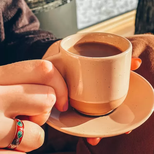 imageMora Ceramic Mini Espresso Cups Set of 4 3oz  Tiny Italian Inspired Mugs With Saucers For Small Shots of Coffee  Modern Boho Style For Any Kitchen or Cafe Microwave Safe Porcelain  Asstd NeutralsAssorted Neutrals