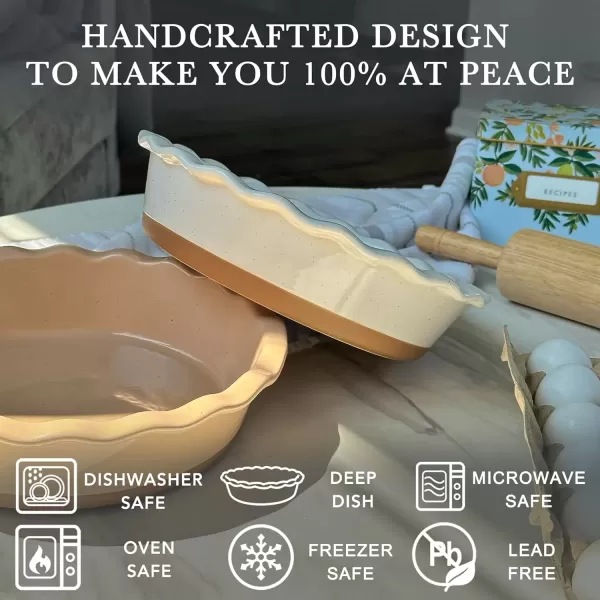 imageMora Ceramic Pie Pan for Baking  9 inch  Deep and Fluted Pie Dish for Old Fashion Apple Pie Quiche Pot Pies Tart etc  Modern Farmhouse Style Porcelain Ceramic Pie Plate  ChaiVanilla White