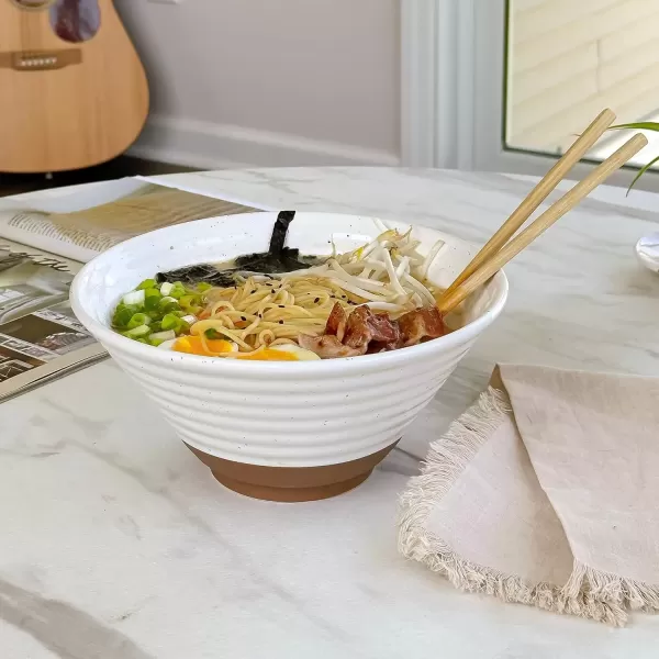 imageMora Ceramic Ramen Bowl Set of 2 45oz  Great for Pho Miso Udon Soup Instant Noodles Serving Thai or Asian Food  Microwave Safe Large Japanese Noodle Bowls Modern Kitchen  CharcoalVanilla White