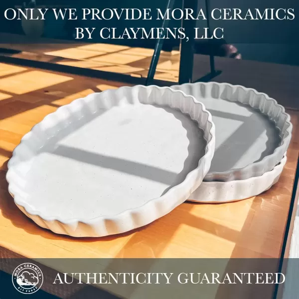 imageMora Ceramic Tart Pan 95 Inch Large Porcelain Baking Dish for Tarts Quiche Pie Flan etc Fluted Ruffled Edge Oven Microwave Freezer and Dishwasher safe  Great Gift For Bakers  ChaiVanilla White