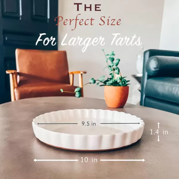 imageMora Ceramic Tart Pan 95 Inch Large Porcelain Baking Dish for Tarts Quiche Pie Flan etc Fluted Ruffled Edge Oven Microwave Freezer and Dishwasher safe  Great Gift For Bakers  ChaiVanilla White