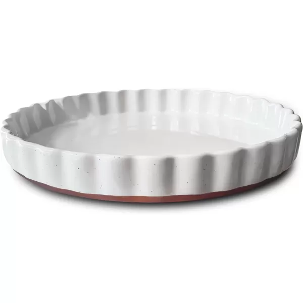 imageMora Ceramic Tart Pan 95 Inch Large Porcelain Baking Dish for Tarts Quiche Pie Flan etc Fluted Ruffled Edge Oven Microwave Freezer and Dishwasher safe  Great Gift For Bakers  ChaiVanilla White