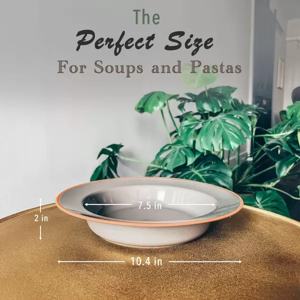 imageMora Ceramic Wide Rimmed Soup Bowl 25oz Set of 4  For Pasta Italian Spaghetti Dipping Bread Fancy Dinner etc Large PlateBowls Hybrid For Everyday ampamp Restaurant Use Flat Rim  Assorted NeutralsAssorted Neutrals