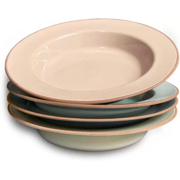 imageMora Ceramic Wide Rimmed Soup Bowl 25oz Set of 4  For Pasta Italian Spaghetti Dipping Bread Fancy Dinner etc Large PlateBowls Hybrid For Everyday ampamp Restaurant Use Flat Rim  Assorted NeutralsAssorted Neutrals