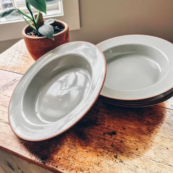 imageMora Ceramic Wide Rimmed Soup Bowl 25oz Set of 4  For Pasta Italian Spaghetti Dipping Bread Fancy Dinner etc Large PlateBowls Hybrid For Everyday ampamp Restaurant Use Flat Rim  Assorted NeutralsEarl Grey