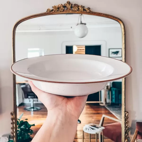imageMora Ceramic Wide Rimmed Soup Bowl 25oz Set of 4  For Pasta Italian Spaghetti Dipping Bread Fancy Dinner etc Large PlateBowls Hybrid For Everyday ampamp Restaurant Use Flat Rim  Assorted NeutralsVanilla White
