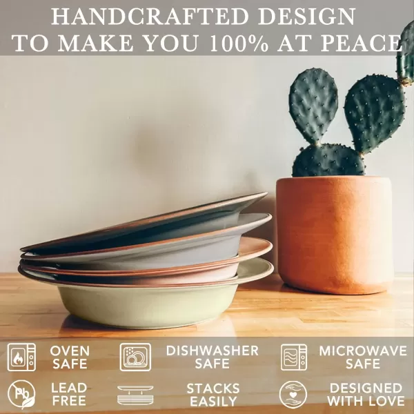 imageMora Ceramic Wide Rimmed Soup Bowl 25oz Set of 4  For Pasta Italian Spaghetti Dipping Bread Fancy Dinner etc Large PlateBowls Hybrid For Everyday ampamp Restaurant Use Flat Rim  Assorted NeutralsAssorted Neutrals