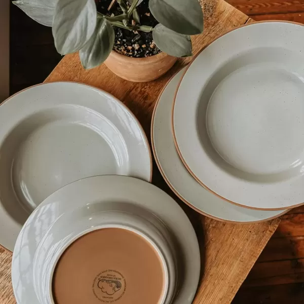 imageMora Ceramic Wide Rimmed Soup Bowl 25oz Set of 4  For Pasta Italian Spaghetti Dipping Bread Fancy Dinner etc Large PlateBowls Hybrid For Everyday ampamp Restaurant Use Flat Rim  Assorted NeutralsEarl Grey