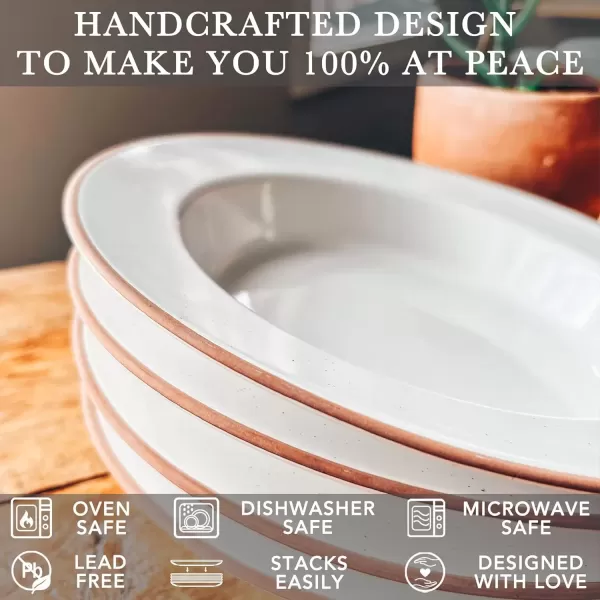 imageMora Ceramic Wide Rimmed Soup Bowl 25oz Set of 4  For Pasta Italian Spaghetti Dipping Bread Fancy Dinner etc Large PlateBowls Hybrid For Everyday ampamp Restaurant Use Flat Rim  Assorted NeutralsVanilla White