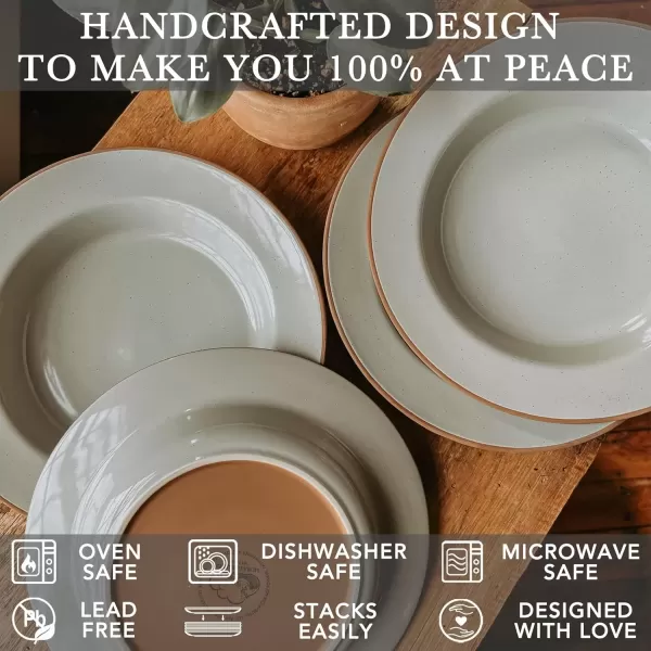 imageMora Ceramic Wide Rimmed Soup Bowl 25oz Set of 4  For Pasta Italian Spaghetti Dipping Bread Fancy Dinner etc Large PlateBowls Hybrid For Everyday ampamp Restaurant Use Flat Rim  Assorted NeutralsEarl Grey