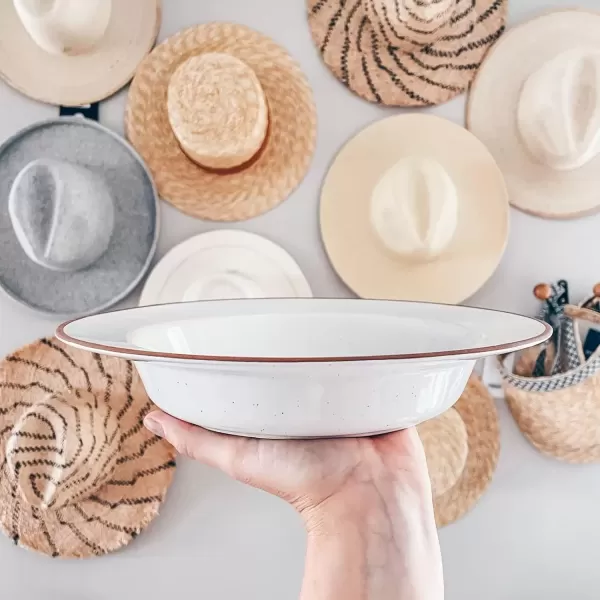 imageMora Ceramic Wide Rimmed Soup Bowl 25oz Set of 4  For Pasta Italian Spaghetti Dipping Bread Fancy Dinner etc Large PlateBowls Hybrid For Everyday ampamp Restaurant Use Flat Rim  Assorted NeutralsVanilla White
