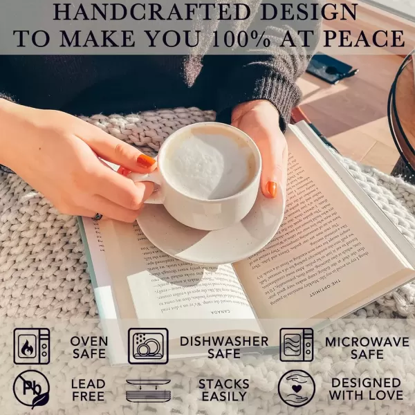 imageMora Ceramics 8oz Cappuccino Mug Set of 4  Ceramic Coffee Cups with Saucers  Microwave and Dishwasher Safe Perfect For Tea Espresso Latte  Porcelain Mugs for Kitchen or Cafe  Assorted NeutralsVanilla White