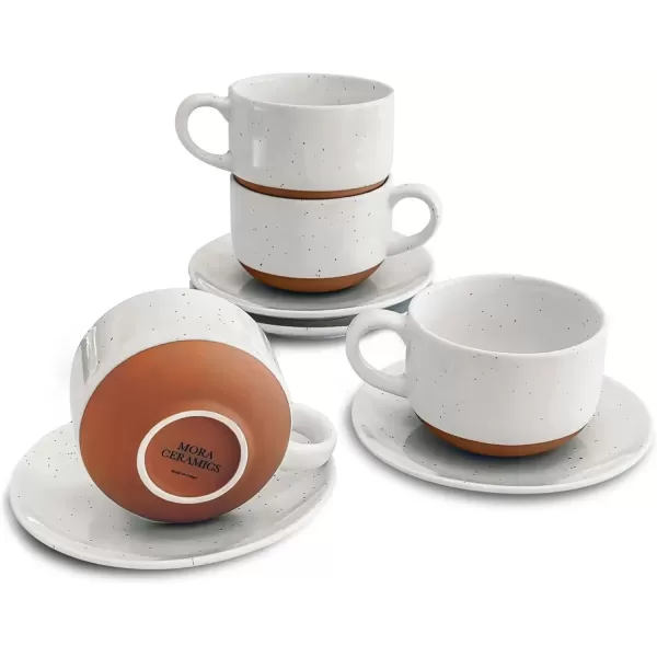 imageMora Ceramics 8oz Cappuccino Mug Set of 4  Ceramic Coffee Cups with Saucers  Microwave and Dishwasher Safe Perfect For Tea Espresso Latte  Porcelain Mugs for Kitchen or Cafe  Assorted NeutralsVanilla White