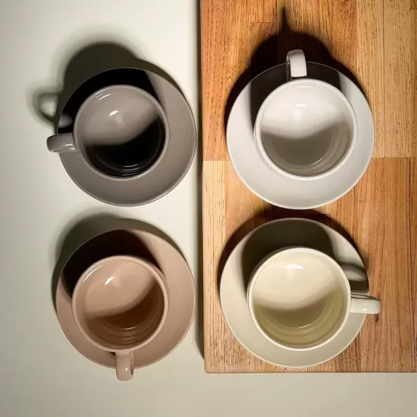 imageMora Ceramics 8oz Cappuccino Mug Set of 4  Ceramic Coffee Cups with Saucers  Microwave and Dishwasher Safe Perfect For Tea Espresso Latte  Porcelain Mugs for Kitchen or Cafe  Assorted NeutralsAssorted Neutral