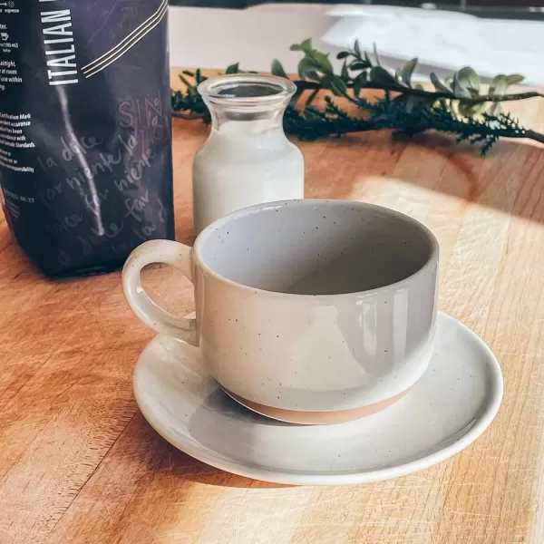 imageMora Ceramics 8oz Cappuccino Mug Set of 4  Ceramic Coffee Cups with Saucers  Microwave and Dishwasher Safe Perfect For Tea Espresso Latte  Porcelain Mugs for Kitchen or Cafe  Assorted NeutralsAssorted Neutral