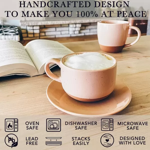 imageMora Ceramics 8oz Cappuccino Mug Set of 4  Ceramic Coffee Cups with Saucers  Microwave and Dishwasher Safe Perfect For Tea Espresso Latte  Porcelain Mugs for Kitchen or Cafe  Assorted NeutralsAssorted Neutral
