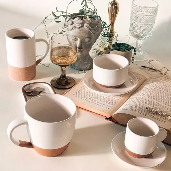 imageMora Ceramics 8oz Cappuccino Mug Set of 4  Ceramic Coffee Cups with Saucers  Microwave and Dishwasher Safe Perfect For Tea Espresso Latte  Porcelain Mugs for Kitchen or Cafe  Assorted NeutralsVanilla White