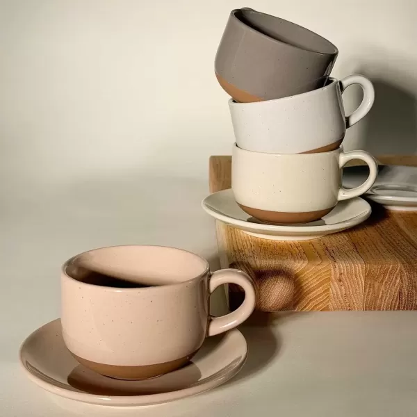 imageMora Ceramics 8oz Cappuccino Mug Set of 4  Ceramic Coffee Cups with Saucers  Microwave and Dishwasher Safe Perfect For Tea Espresso Latte  Porcelain Mugs for Kitchen or Cafe  Assorted NeutralsAssorted Neutral