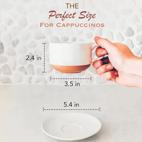 imageMora Ceramics 8oz Cappuccino Mug Set of 4  Ceramic Coffee Cups with Saucers  Microwave and Dishwasher Safe Perfect For Tea Espresso Latte  Porcelain Mugs for Kitchen or Cafe  Assorted NeutralsVanilla White