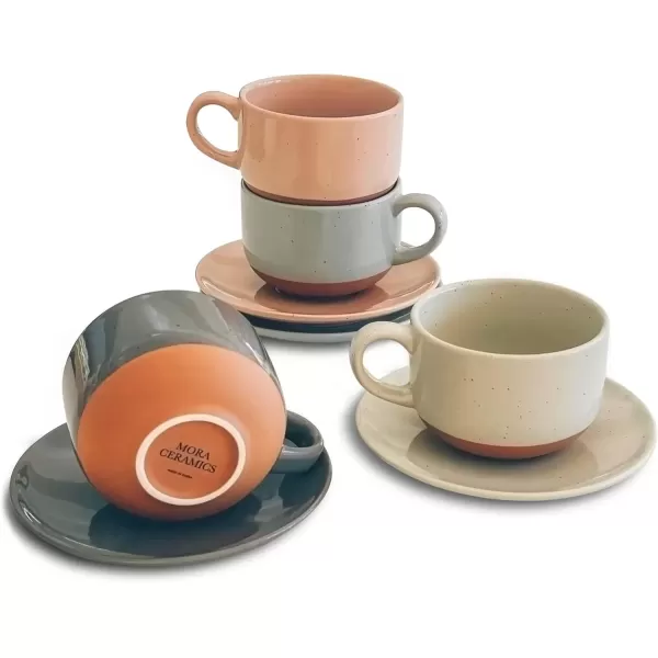 imageMora Ceramics 8oz Cappuccino Mug Set of 4  Ceramic Coffee Cups with Saucers  Microwave and Dishwasher Safe Perfect For Tea Espresso Latte  Porcelain Mugs for Kitchen or Cafe  Assorted NeutralsAssorted Neutral