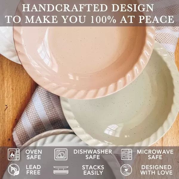 imageMora Ceramics Classic 9 Inch Round Pie Pans Set of 2  Dishwasher and Oven Safe Shallow Pans for Baking ApplePumpkin Pies Quiche Rolls etcAssorted Neutrals