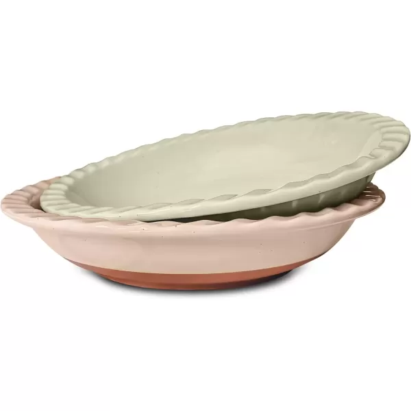imageMora Ceramics Classic 9 Inch Round Pie Pans Set of 2  Dishwasher and Oven Safe Shallow Pans for Baking ApplePumpkin Pies Quiche Rolls etcAssorted Neutrals