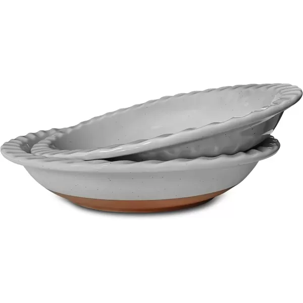 imageMora Ceramics Classic 9 Inch Round Pie Pans Set of 2  Dishwasher and Oven Safe Shallow Pans for Baking ApplePumpkin Pies Quiche Rolls etcEarl Grey