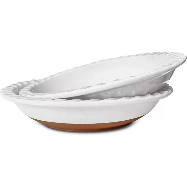 imageMora Ceramics Classic 9 Inch Round Pie Pans Set of 2  Dishwasher and Oven Safe Shallow Pans for Baking ApplePumpkin Pies Quiche Rolls etcVanilla White