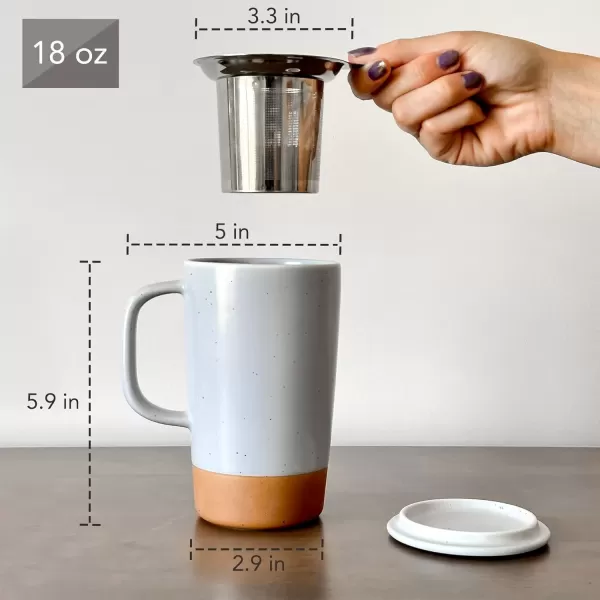 imageMora Ceramics Large Tea Mug with Loose Leaf Infuser and Ceramic Lid 18 oz Portable Microwave and Dishwasher Safe Tall Coffee Cup  Rustic Matte Ceramic Glaze Modern Herbal Tea Strainer Deep BlueSleet