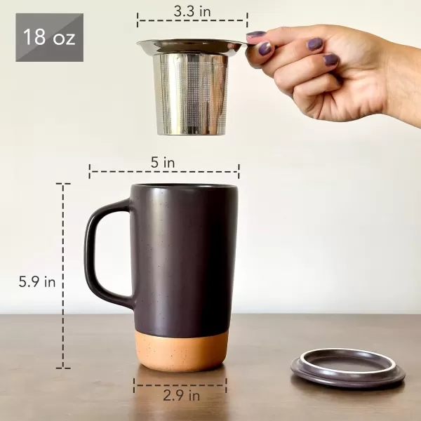 imageMora Ceramics Large Tea Mug with Loose Leaf Infuser and Ceramic Lid 18 oz Portable Microwave and Dishwasher Safe Tall Coffee Cup  Rustic Matte Ceramic Glaze Modern Herbal Tea Strainer Deep BlueNightwaves