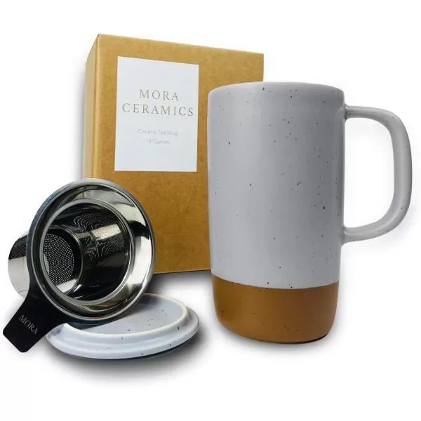 imageMora Ceramics Large Tea Mug with Loose Leaf Infuser and Ceramic Lid 18 oz Portable Microwave and Dishwasher Safe Tall Coffee Cup  Rustic Matte Ceramic Glaze Modern Herbal Tea Strainer Deep BlueSleet