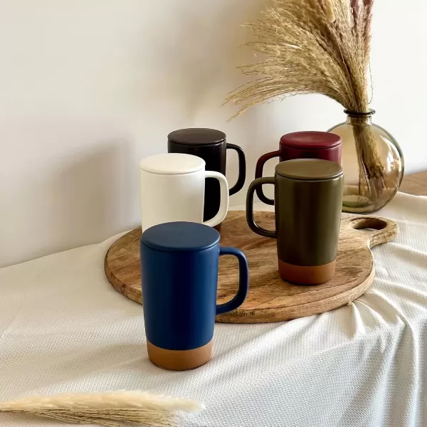 imageMora Ceramics Large Tea Mug with Loose Leaf Infuser and Ceramic Lid 18 oz Portable Microwave and Dishwasher Safe Tall Coffee Cup  Rustic Matte Ceramic Glaze Modern Herbal Tea Strainer Deep BlueDeep Blue