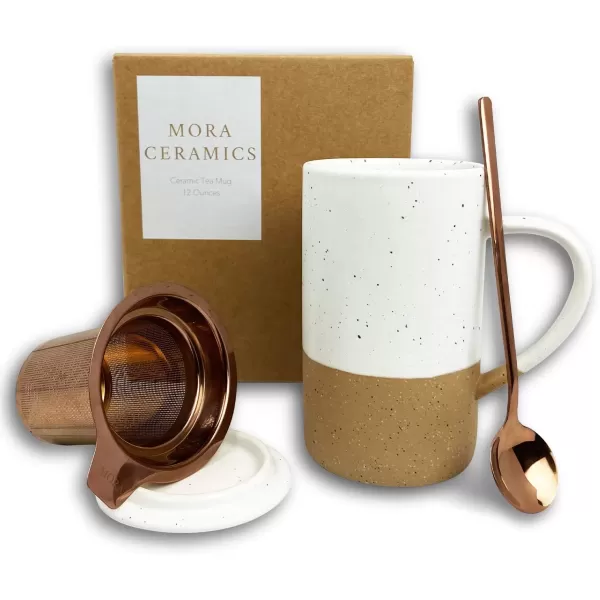 imageMora Ceramics Tea Cup with Loose Leaf Infuser Spoon and Lid 12 oz Microwave and Dishwasher Safe Coffee Mug  Rustic Matte Ceramic Glaze Modern Herbal Tea Strainer  Great Gift for Women GarnetPetro